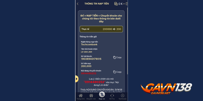 nap tien gavn138 internetbanking