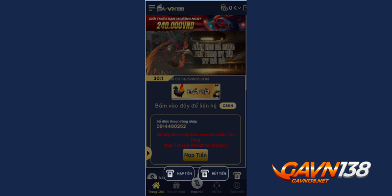 rut tien gavn138 nhanh chong tien loi